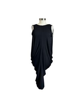Zara Black Draped Midi Dress XS NWT Elegant Minimalist Cocktail Chic